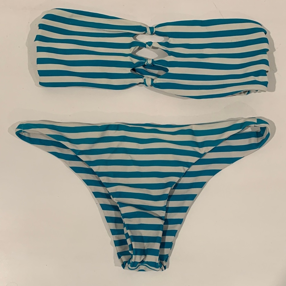 Mikoh Striped Blue and White Bikini Set